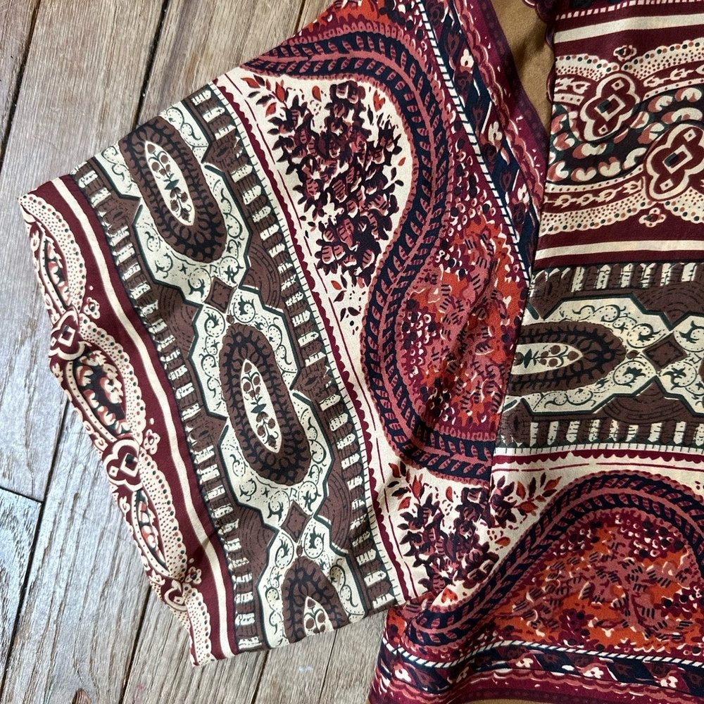 Vtg Compagnie Internationale Express Silk Autumn Boho Print Blouse Small‎ Brown - Picture 6 of 9
